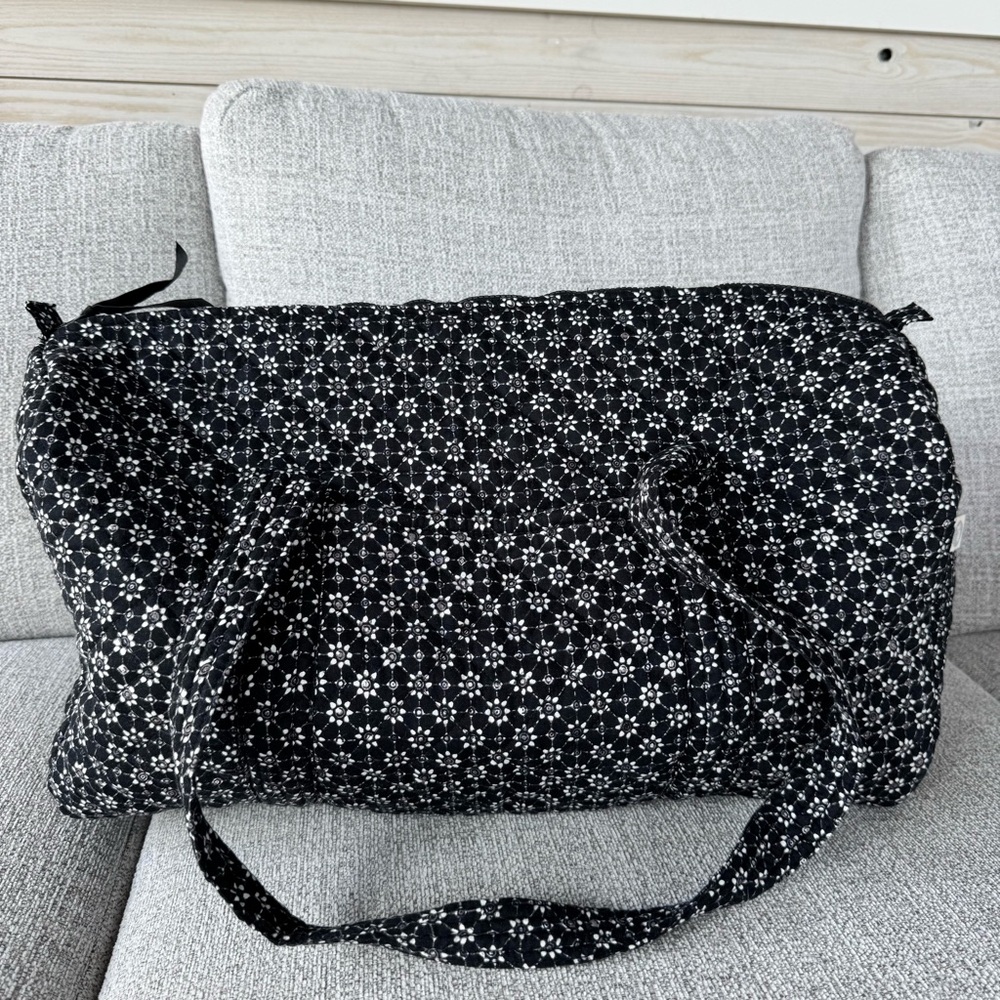 Quilted Koala Black and White Duffle Travel Tote Bag